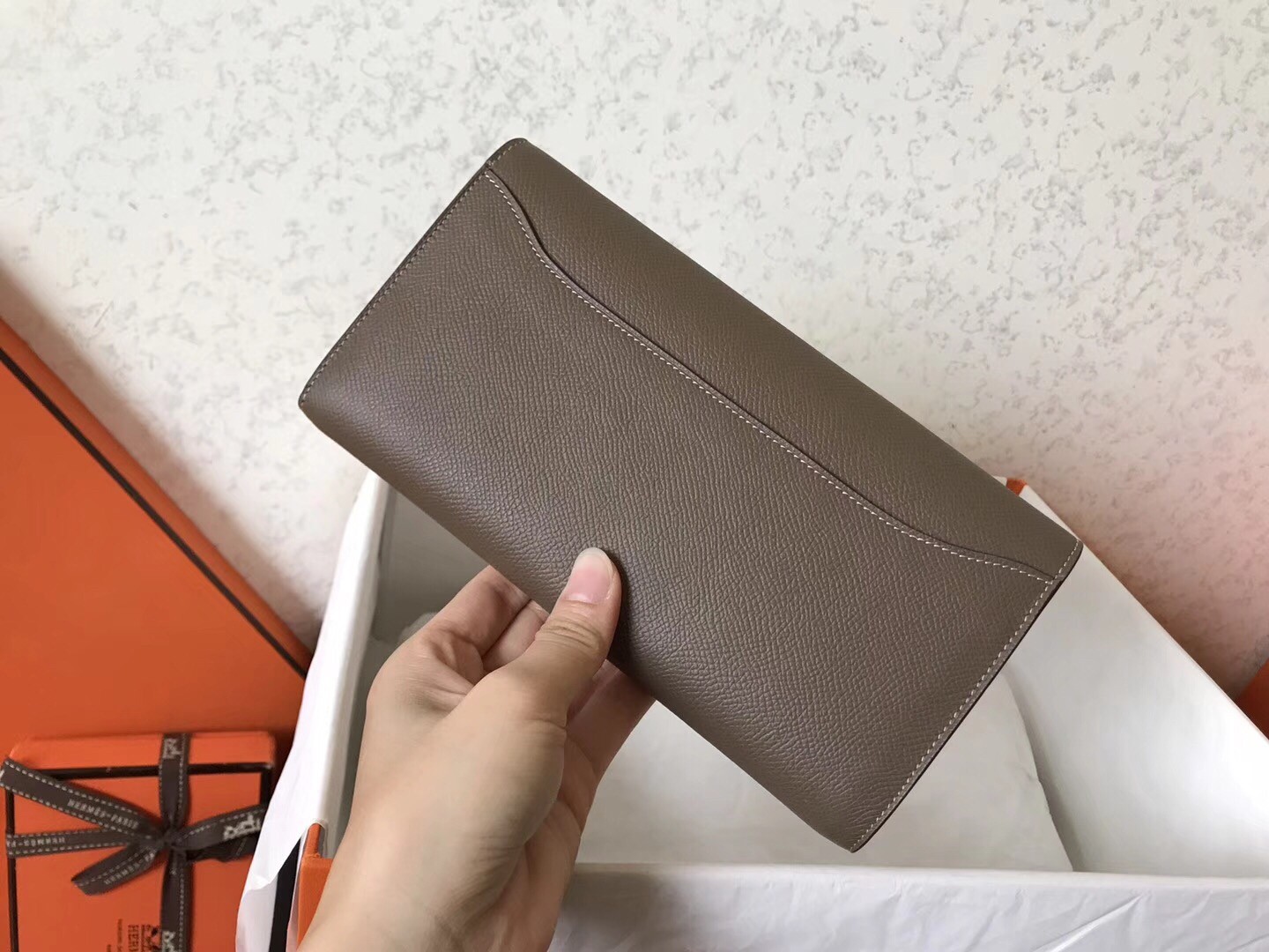 H**mes taupe epsom constance long wallet