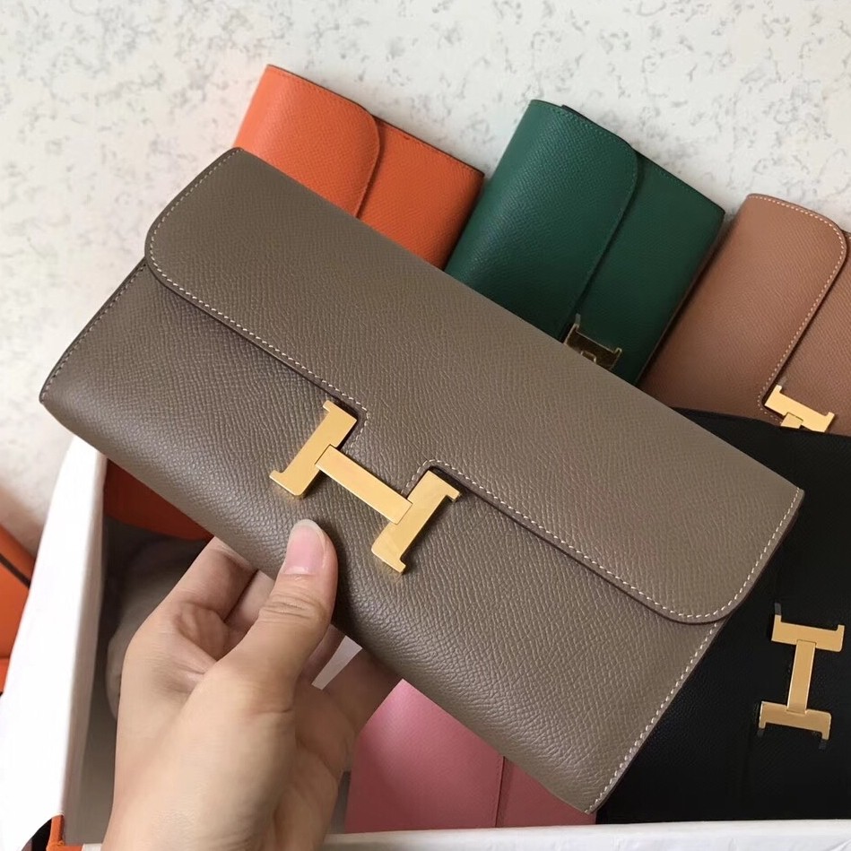 H**mes taupe epsom constance long wallet