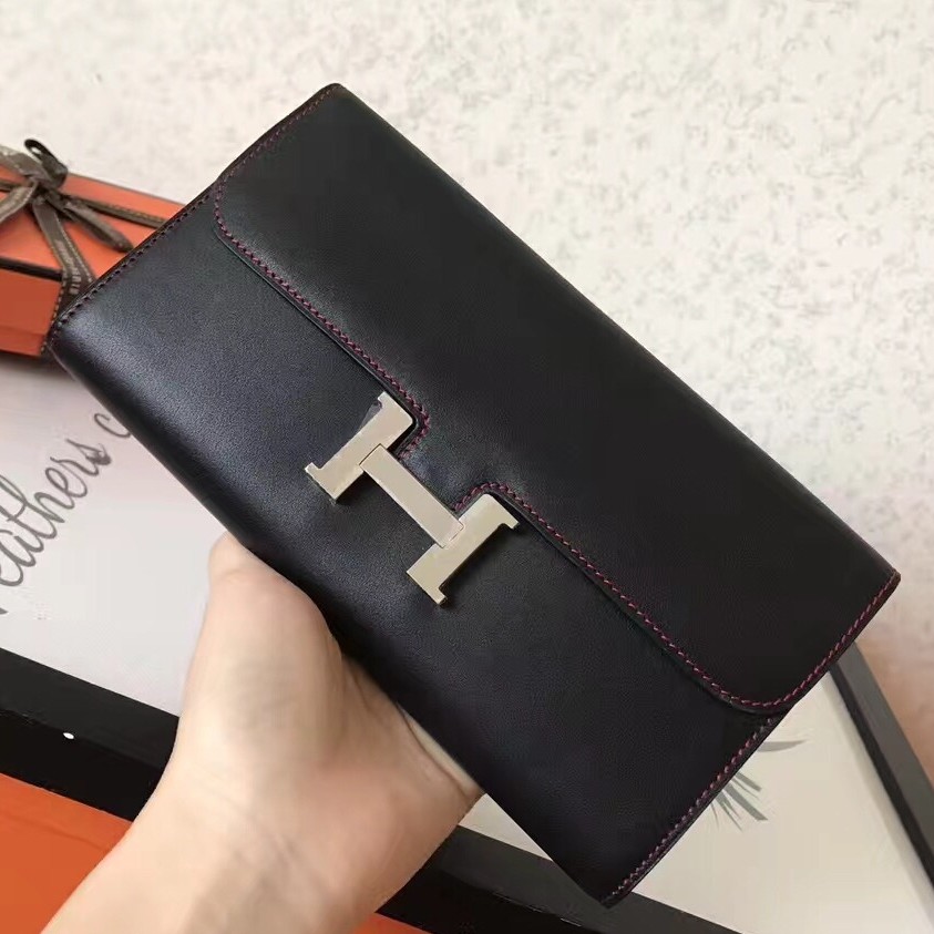 H**mes black swift constance long wallet