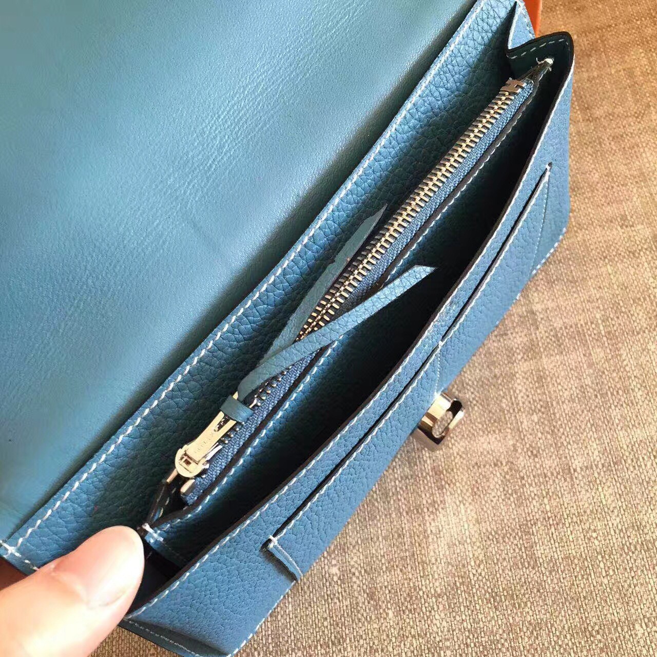 H**mes dogon combine wallet in jean blue leather