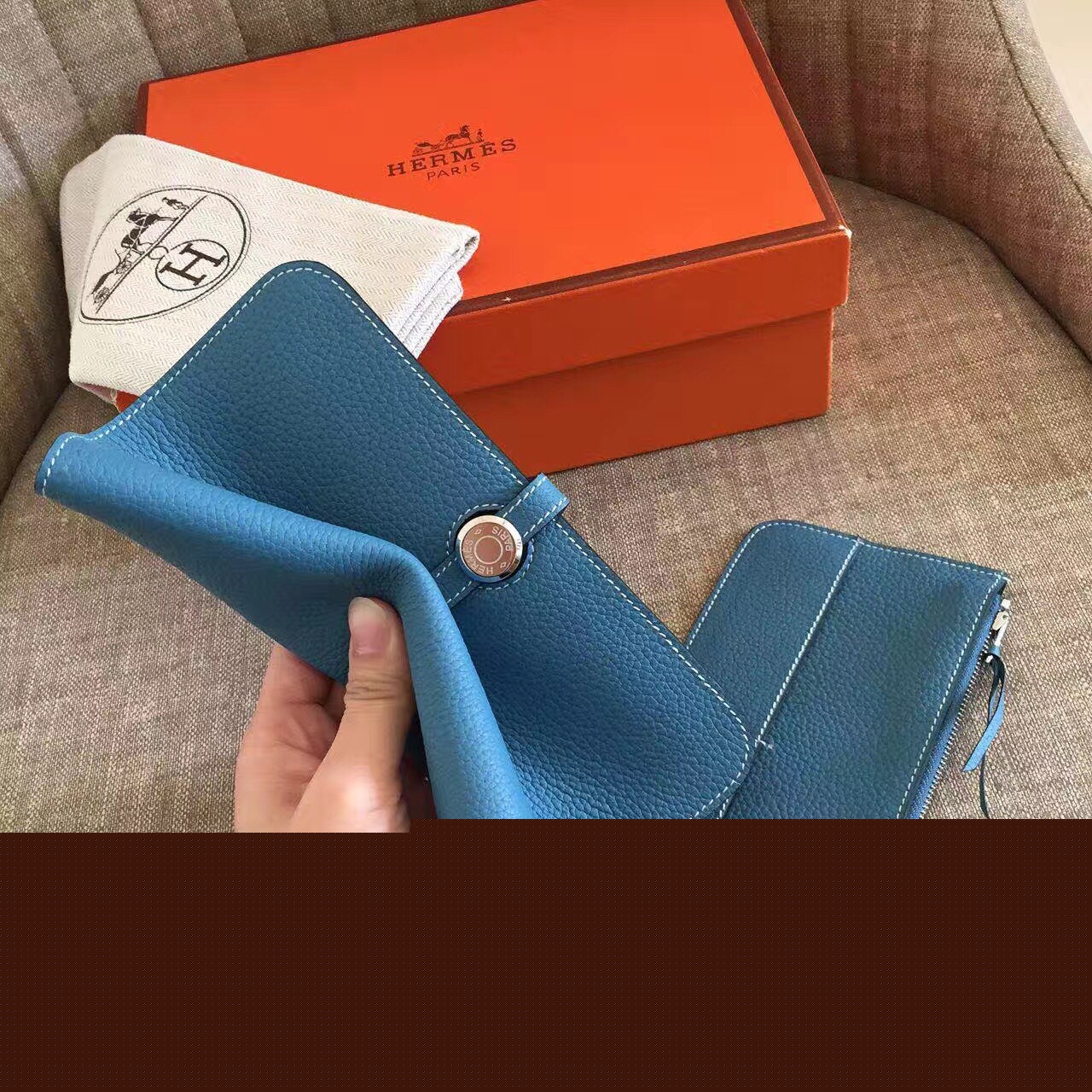 H**mes dogon combine wallet in jean blue leather