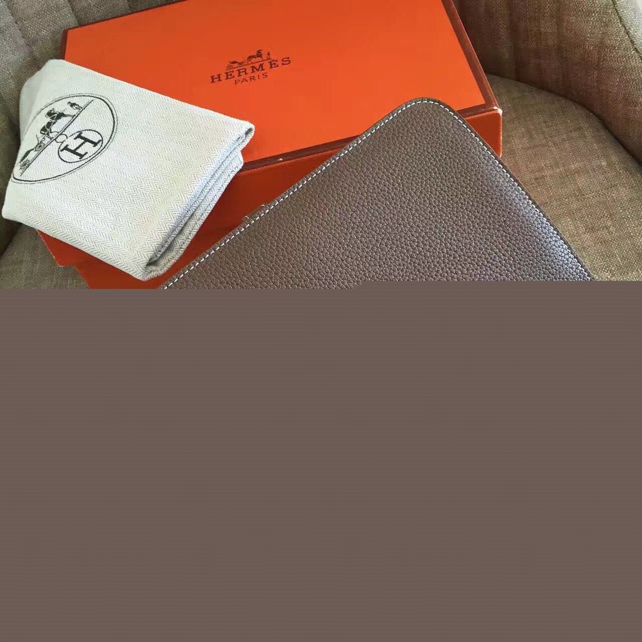 H**mes taupe grey dogon duo combined wallet