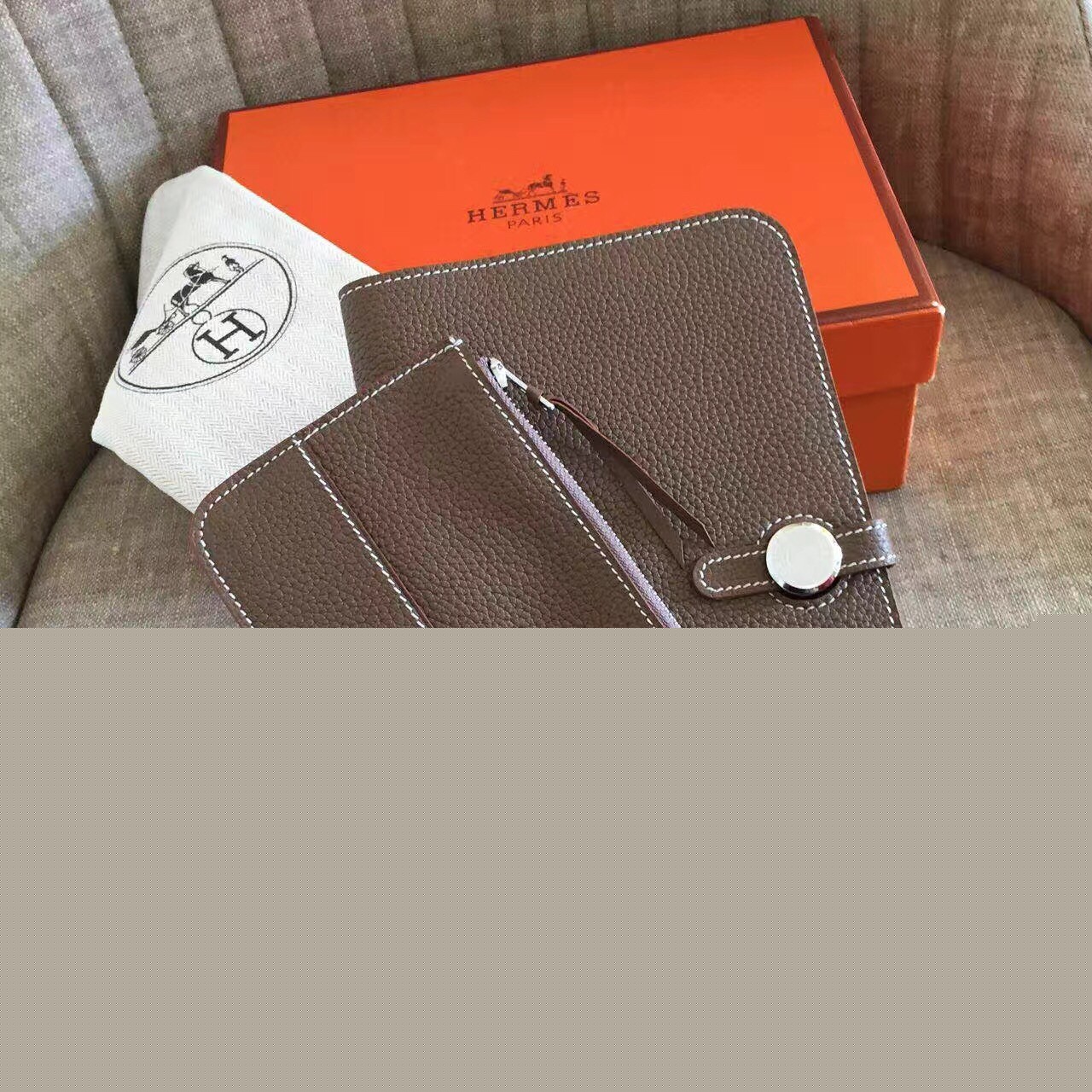 H**mes taupe grey dogon duo combined wallet
