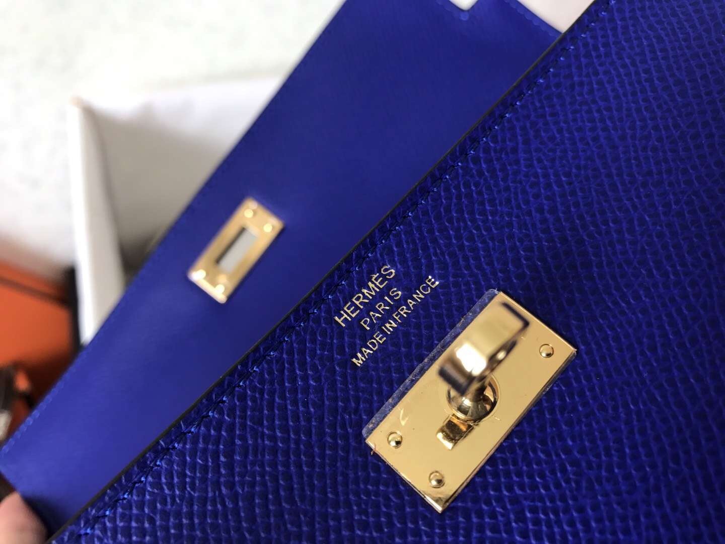 H**mes kelly classic long wallet in blue electric epsom leather