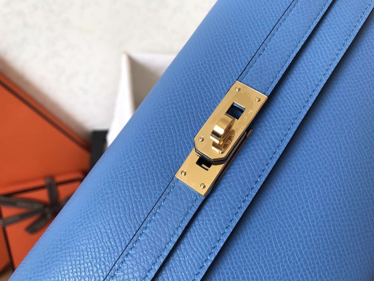 H**mes kelly classic long wallet in blue jean epsom leather
