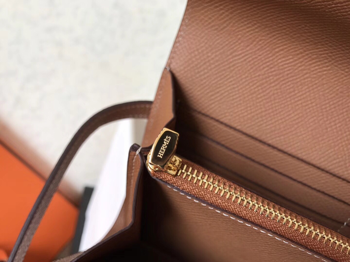 H**mes kelly classic long wallet in brown epsom leather
