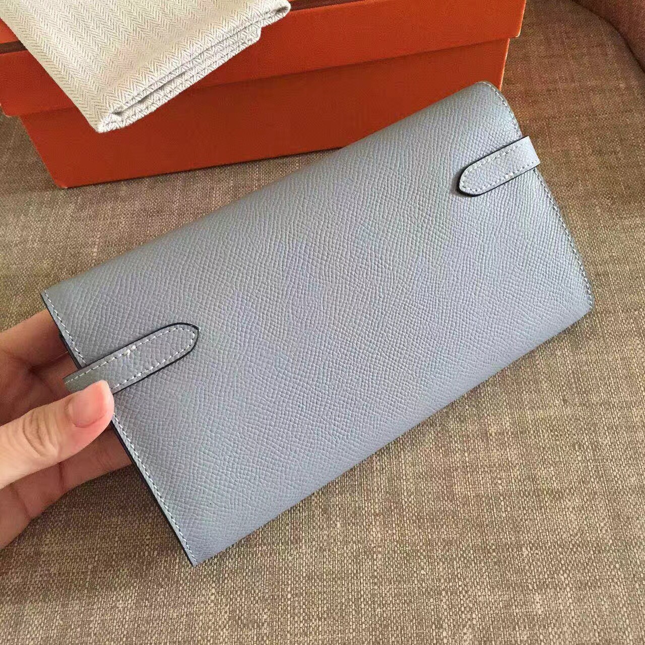 H**mes kelly classic long wallet in ciel epsom leather