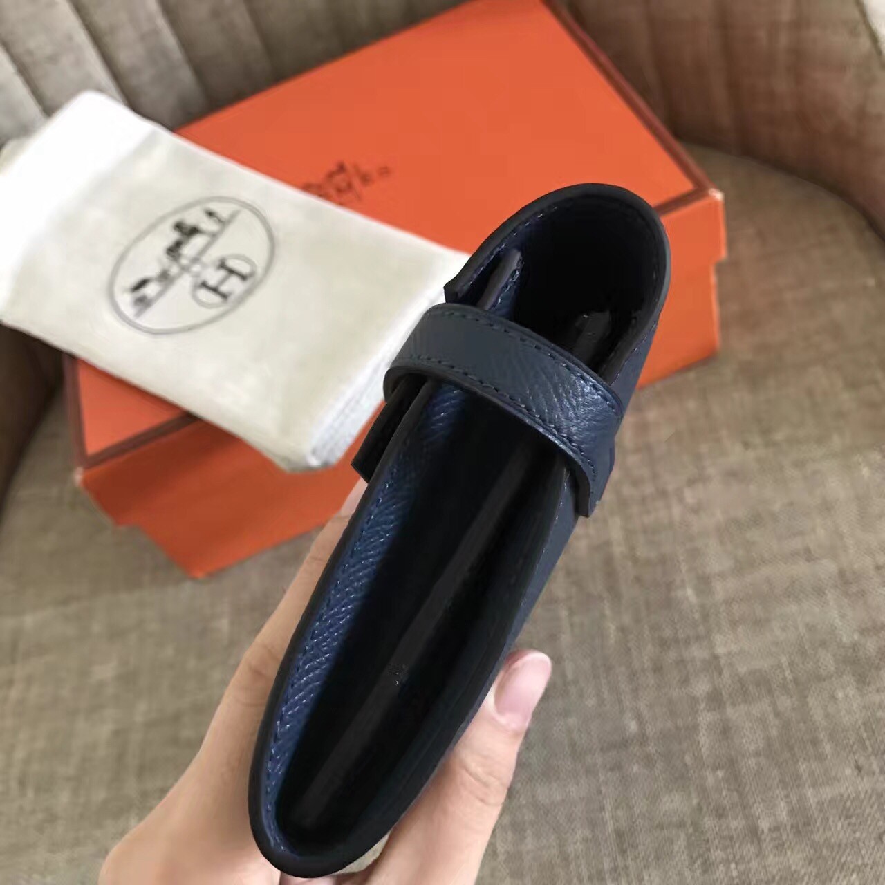 H**mes kelly classic long wallet in navy epsom leather