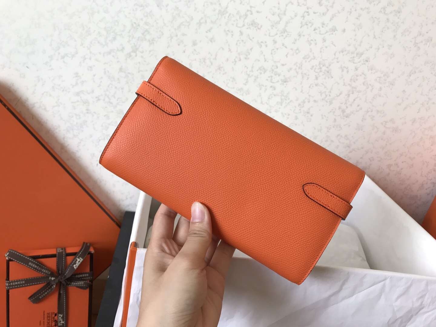 H**mes kelly classic long wallet in orange epsom leather