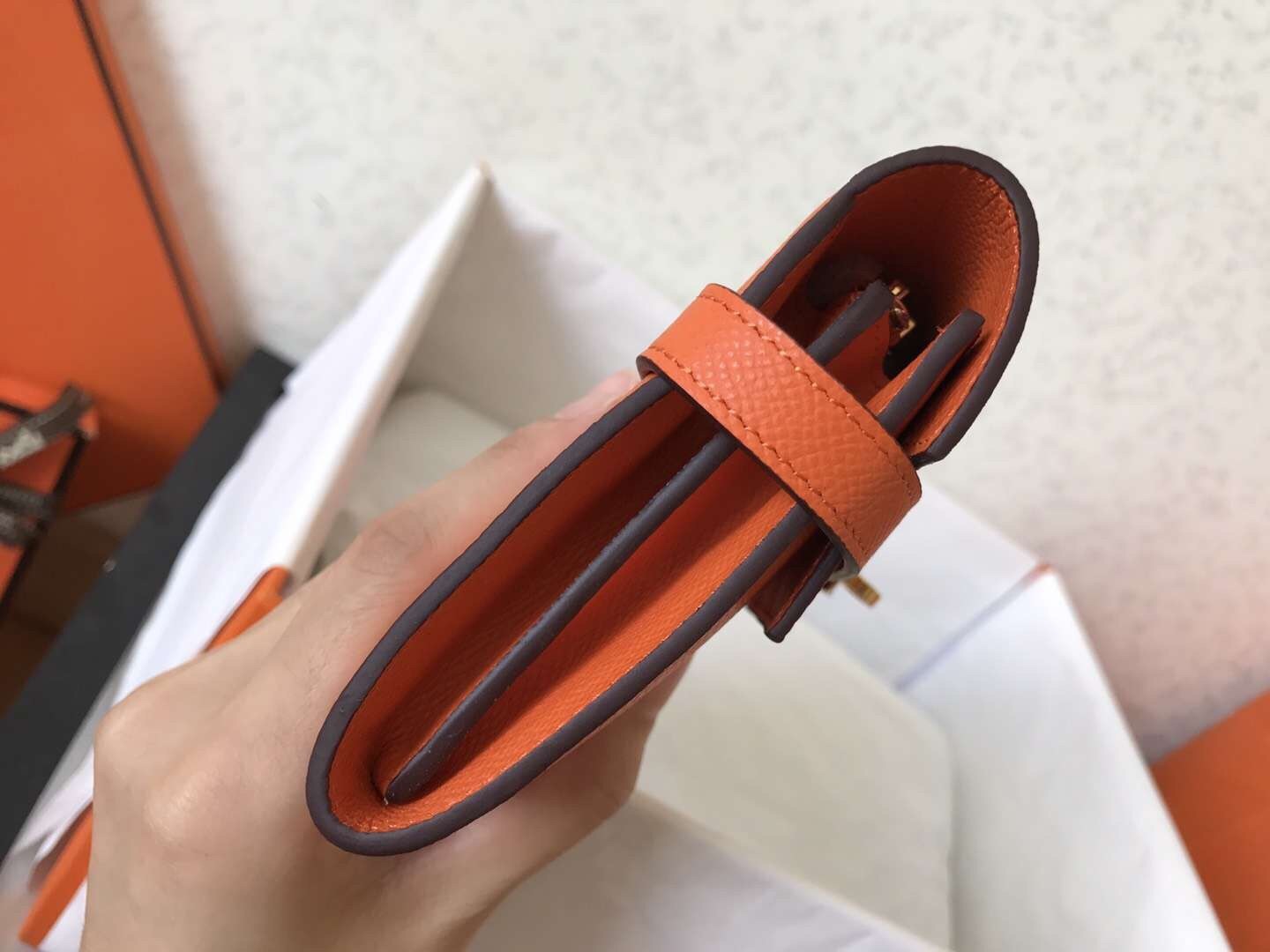 H**mes kelly classic long wallet in orange epsom leather