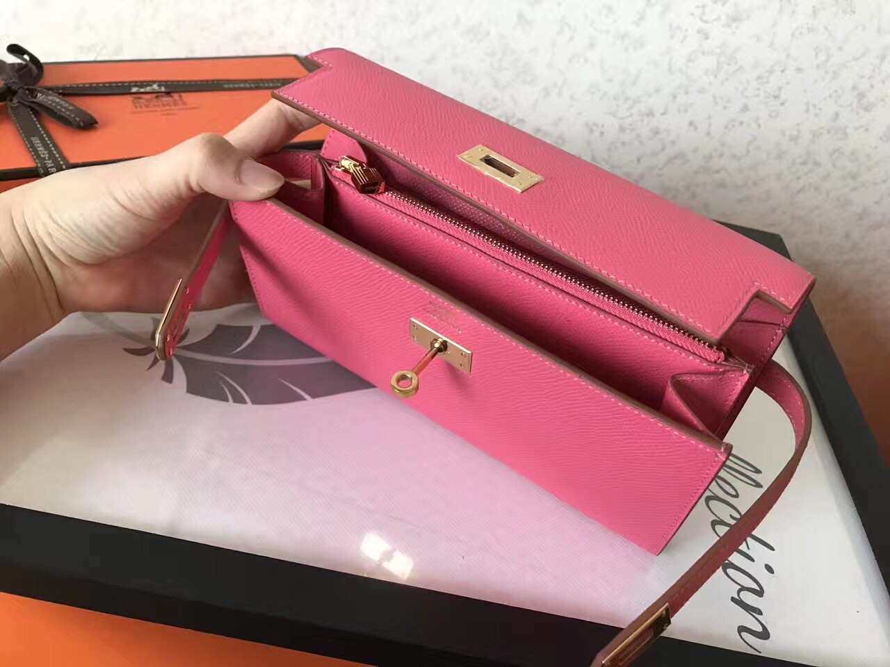 H**mes kelly classic long wallet in pink epsom leather