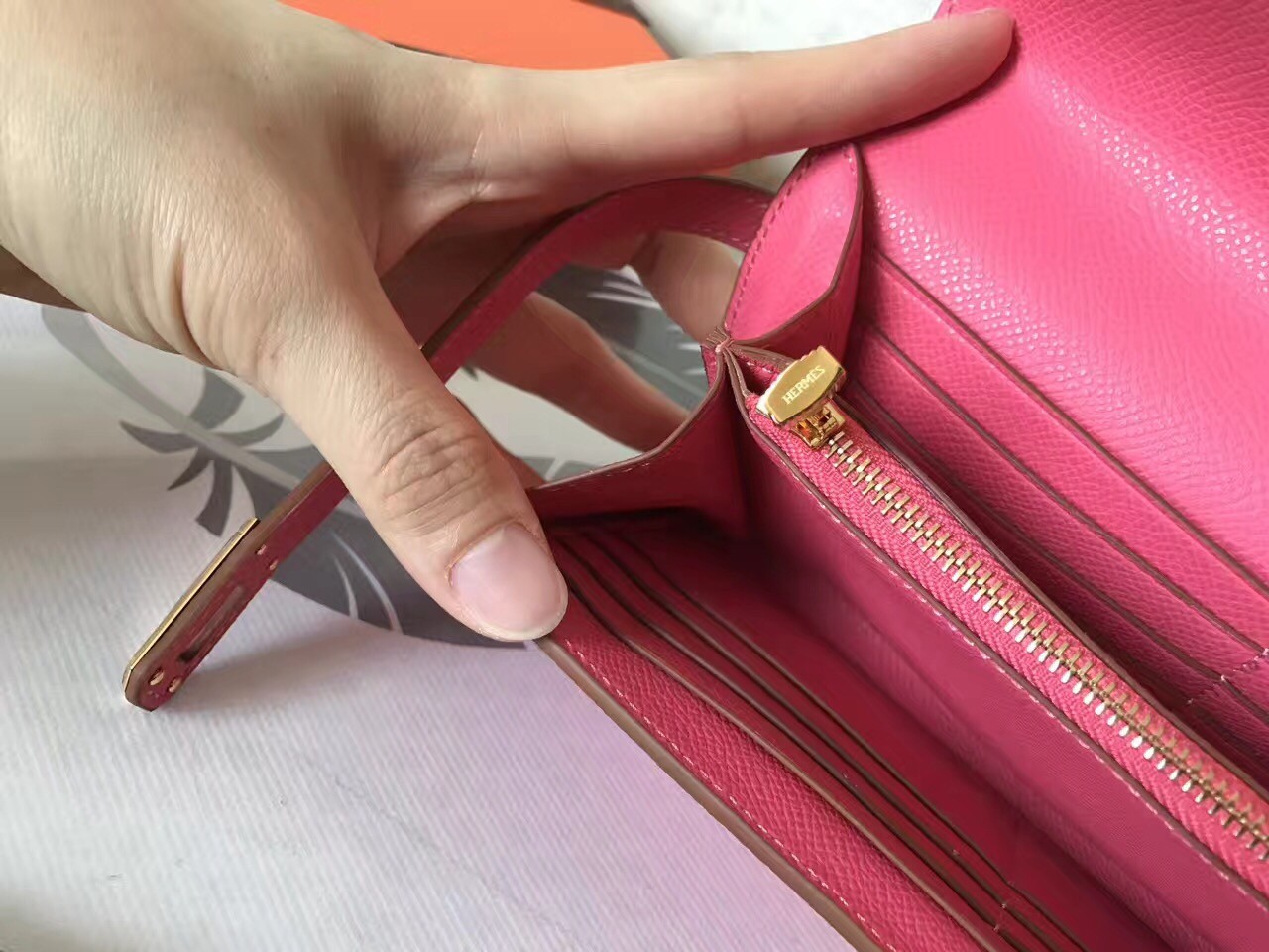 H**mes kelly classic long wallet in pink epsom leather