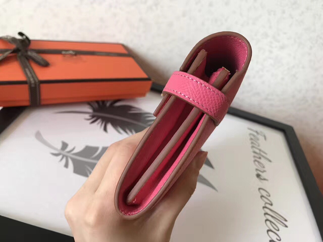 H**mes kelly classic long wallet in pink epsom leather