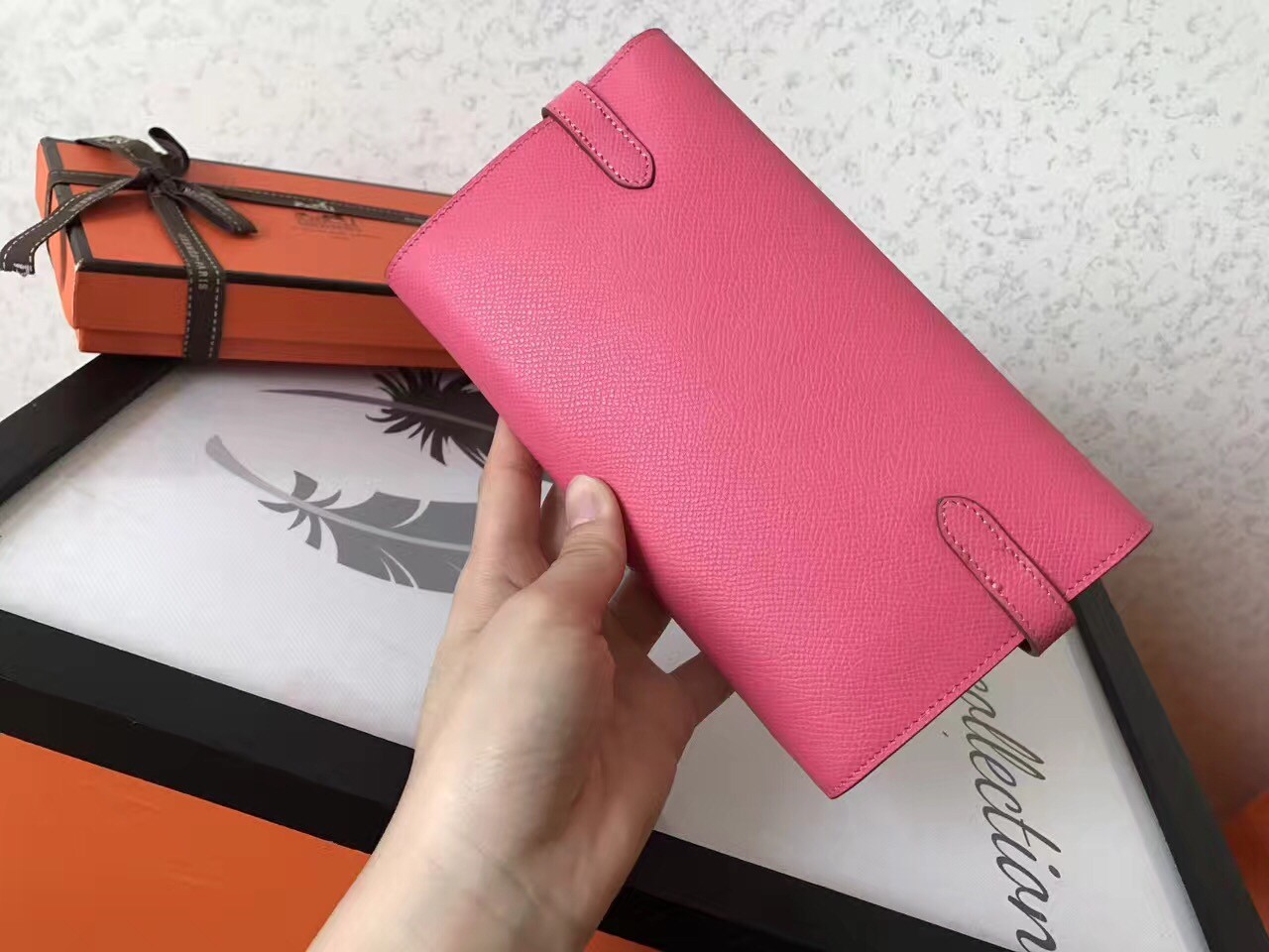 H**mes kelly classic long wallet in pink epsom leather