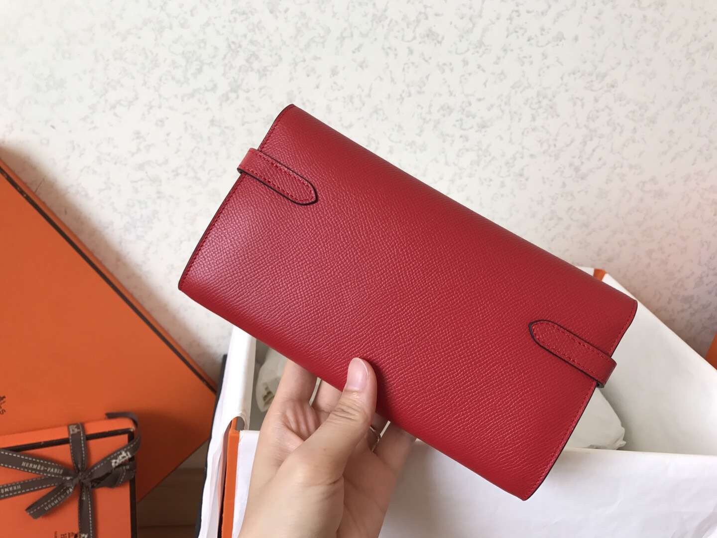 H**mes kelly classic long wallet in red epsom leather