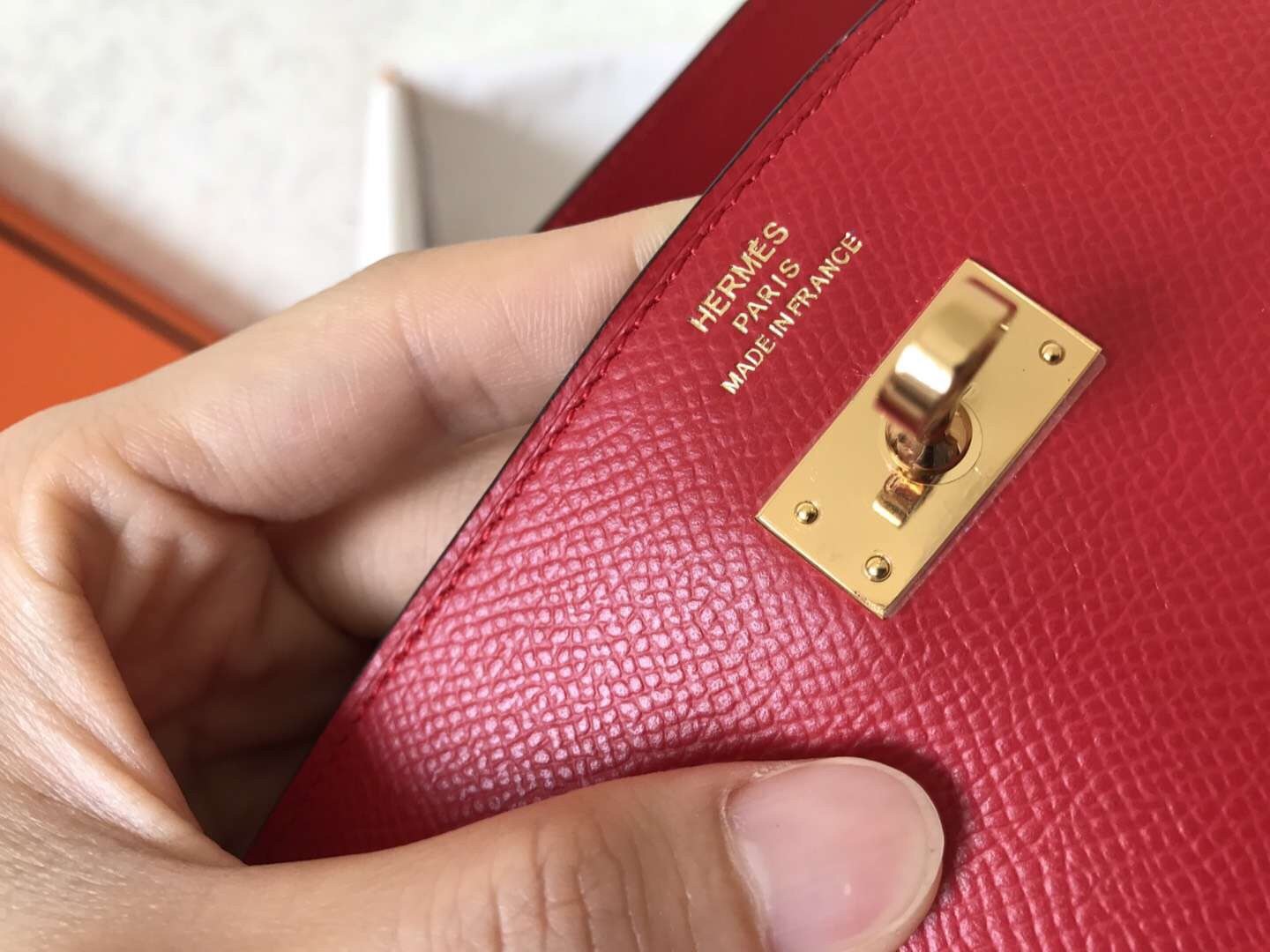 H**mes kelly classic long wallet in red epsom leather