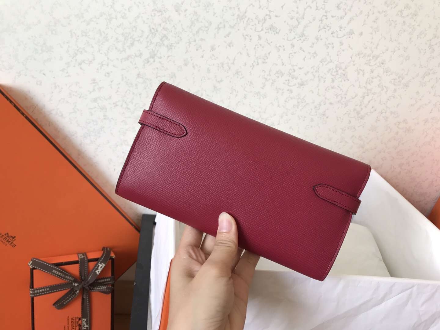 H**mes kelly classic long wallet in ruby epsom leather