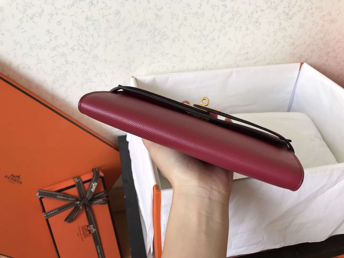 H**mes kelly classic long wallet in ruby epsom leather