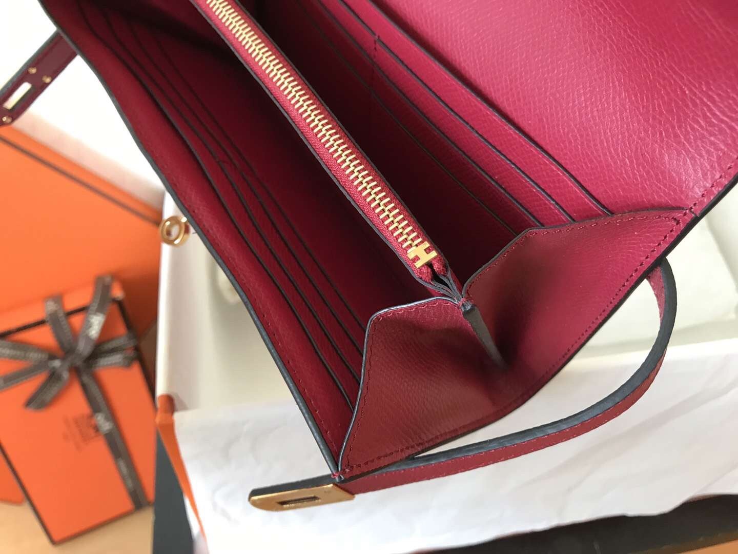 H**mes kelly classic long wallet in ruby epsom leather