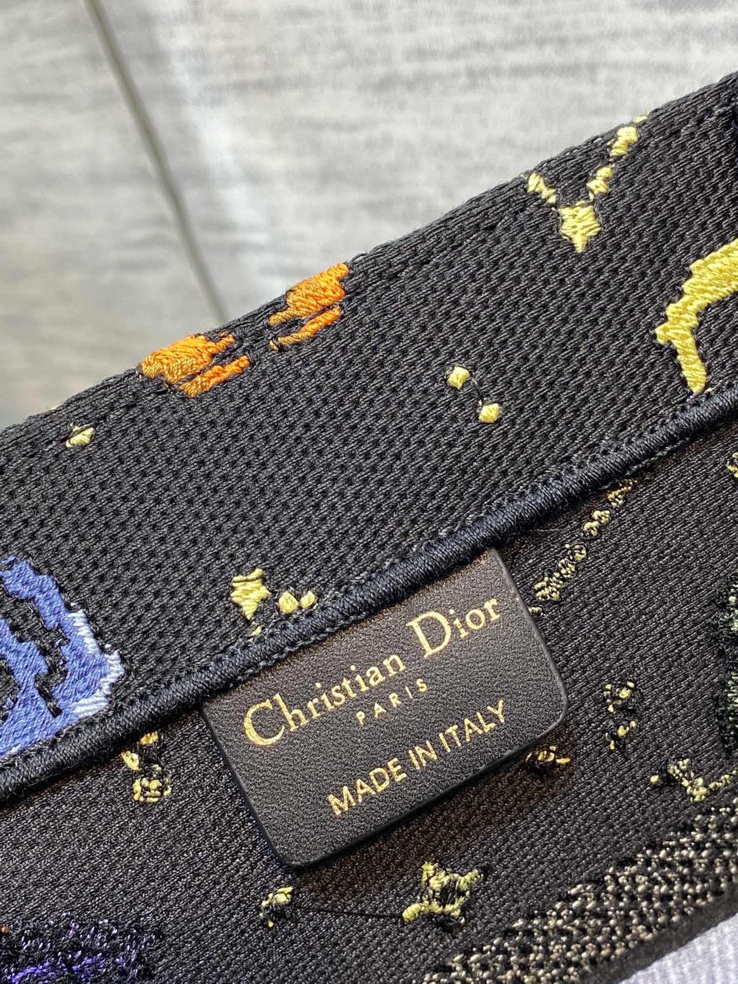 D*or medium book tote bag in black pixel zodiac embroidery