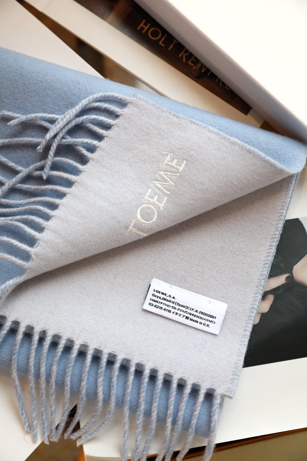 L0ew* anagram scarf in baby blue wool and cashmere