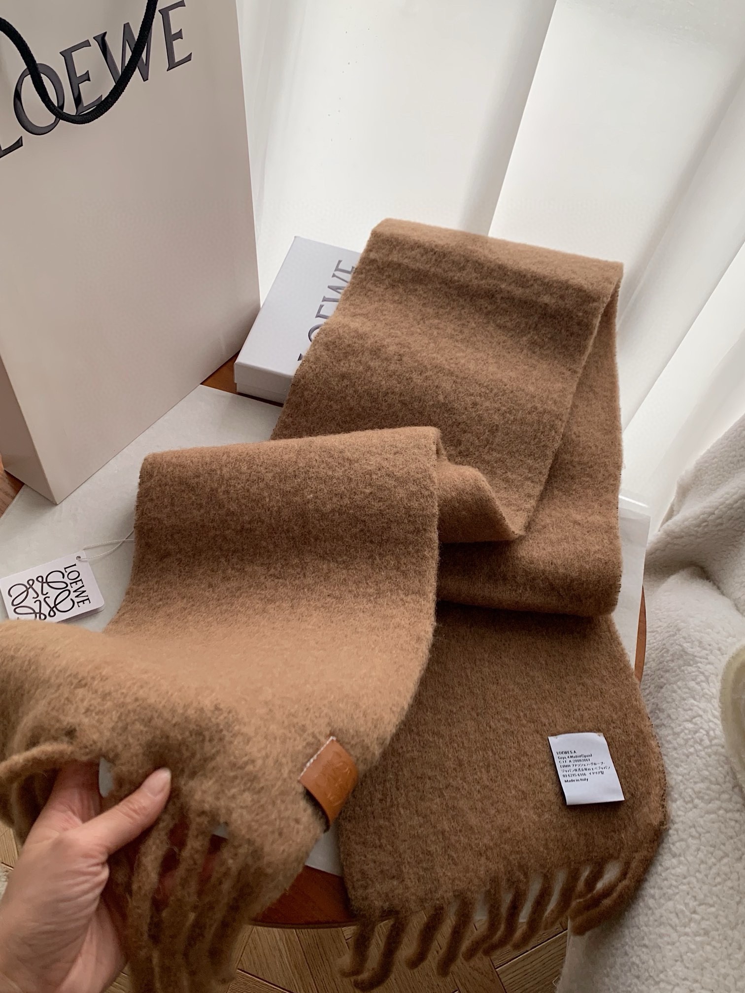 L0ew* scarf in camel mohair and wool