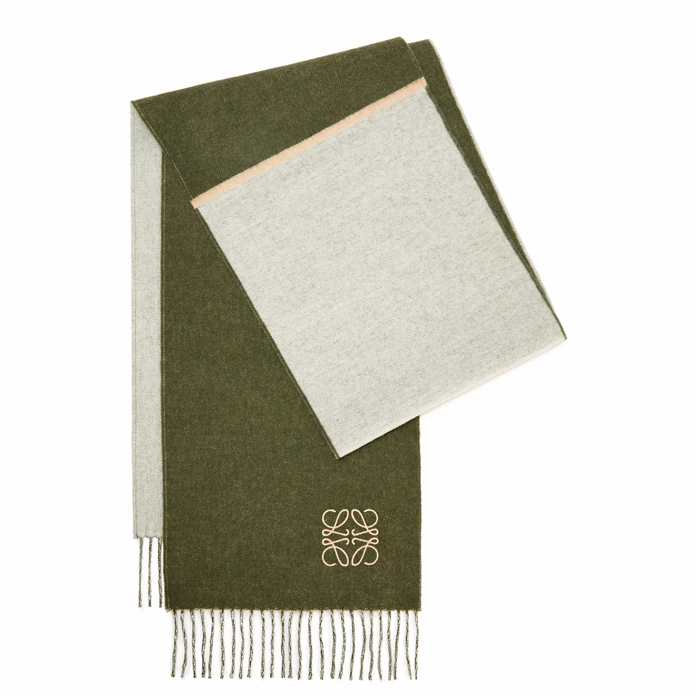 L0ew* window scarf in green/beige wool and cashmere