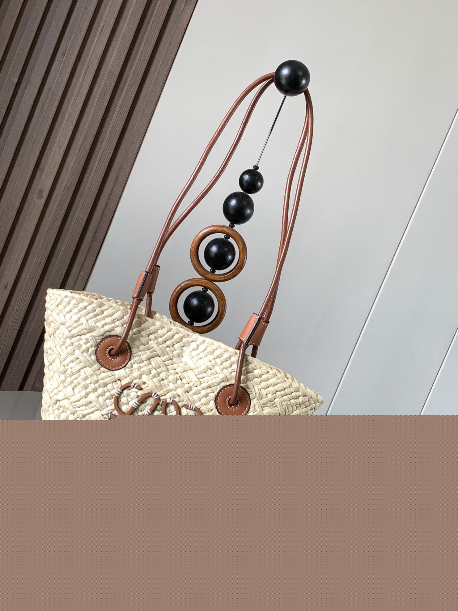 L0ew* small anagram basket bag in iraca palm and brown calfskin