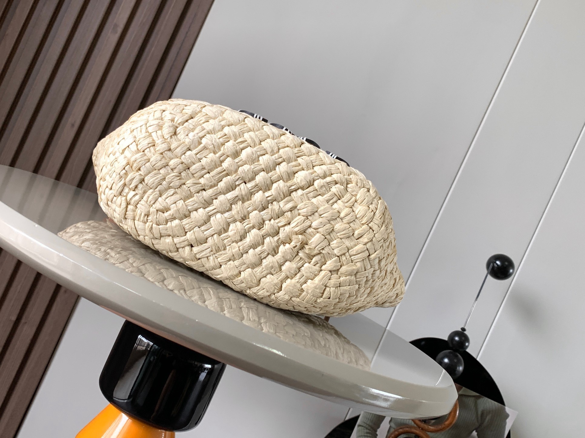 L0ew* small anagram basket bag in iraca palm and brown calfskin
