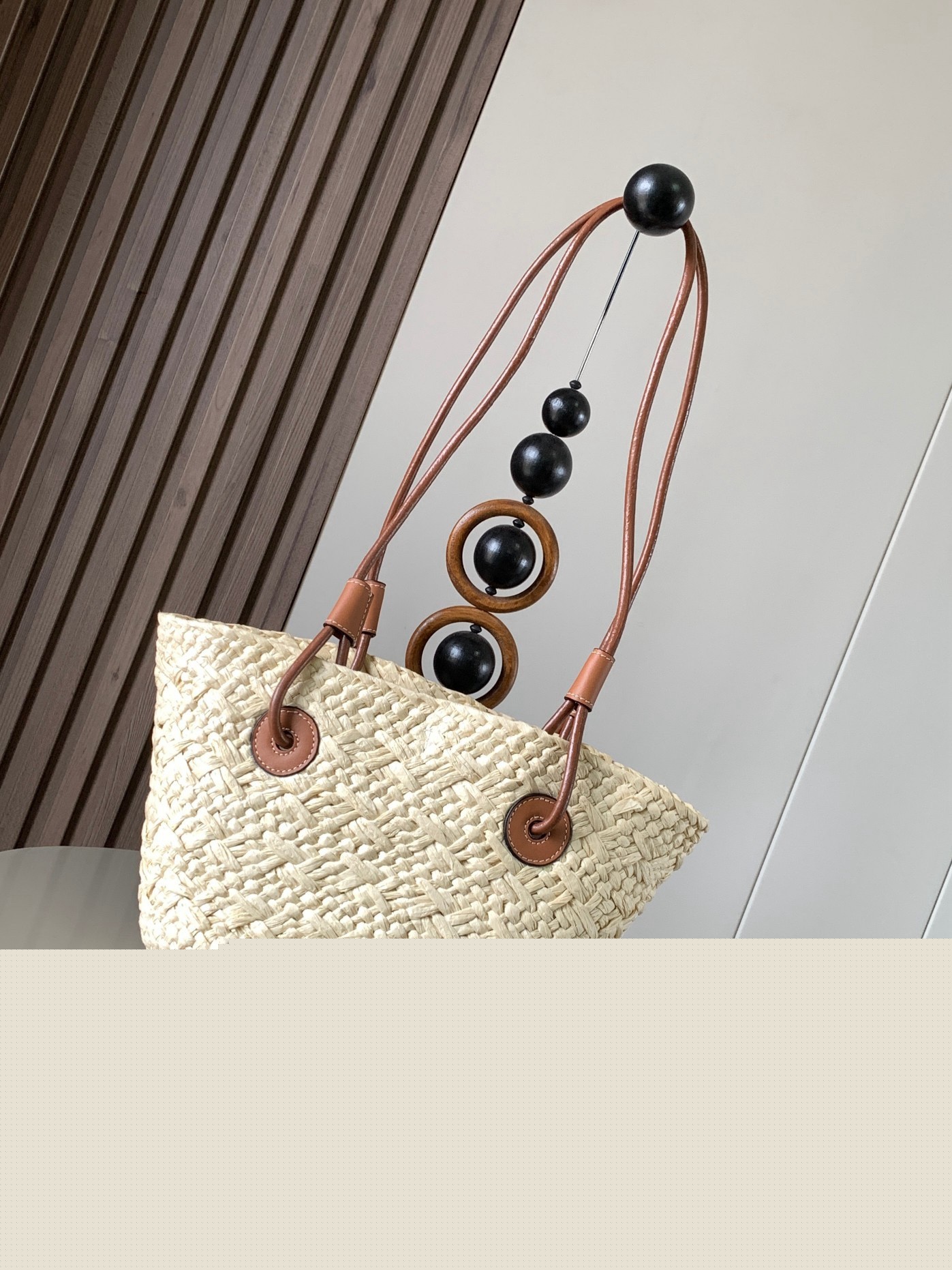 L0ew* small anagram basket bag in iraca palm and brown calfskin