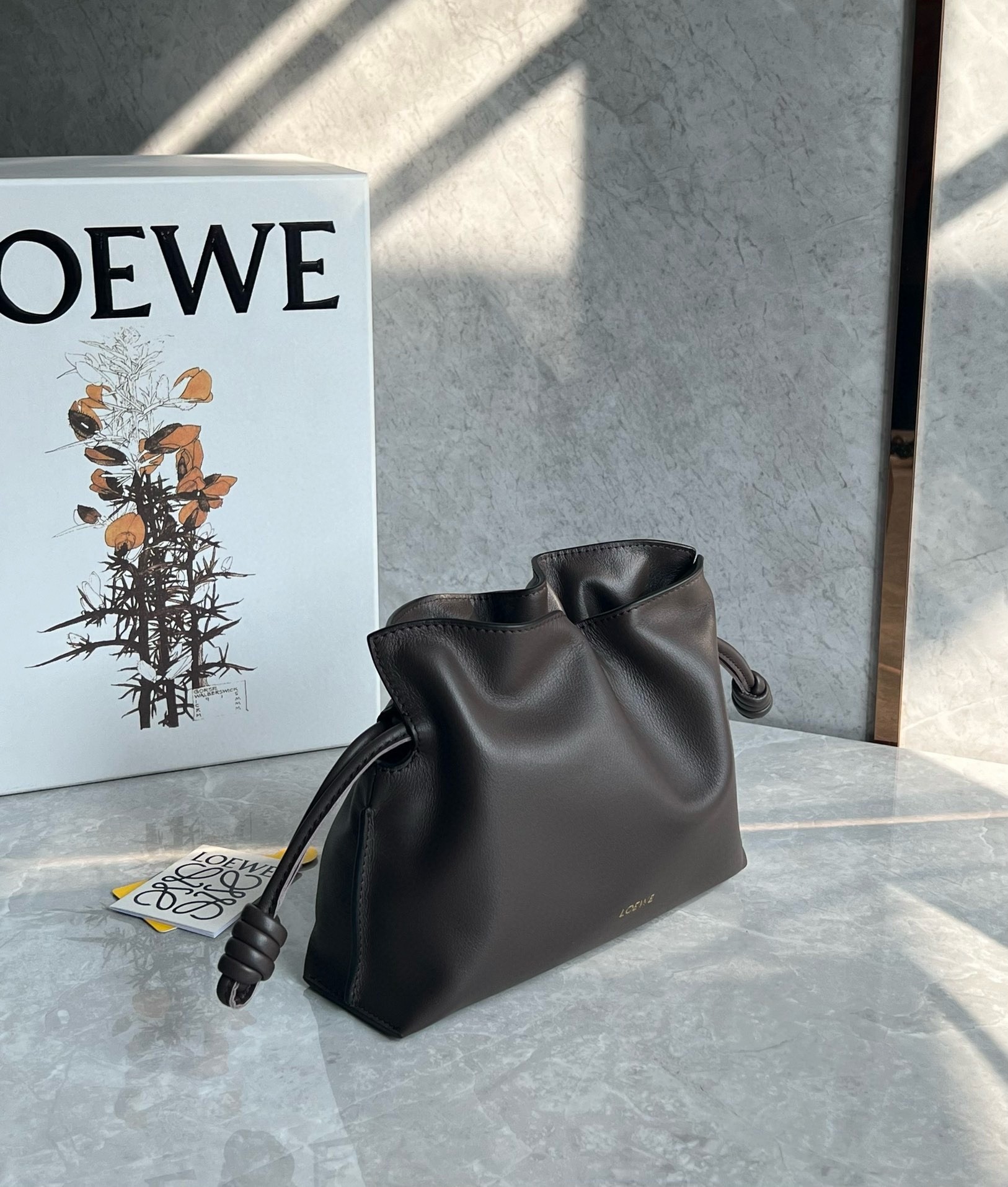 L0ew* mini flamenco clutch bag in chocolate nappa calfskin