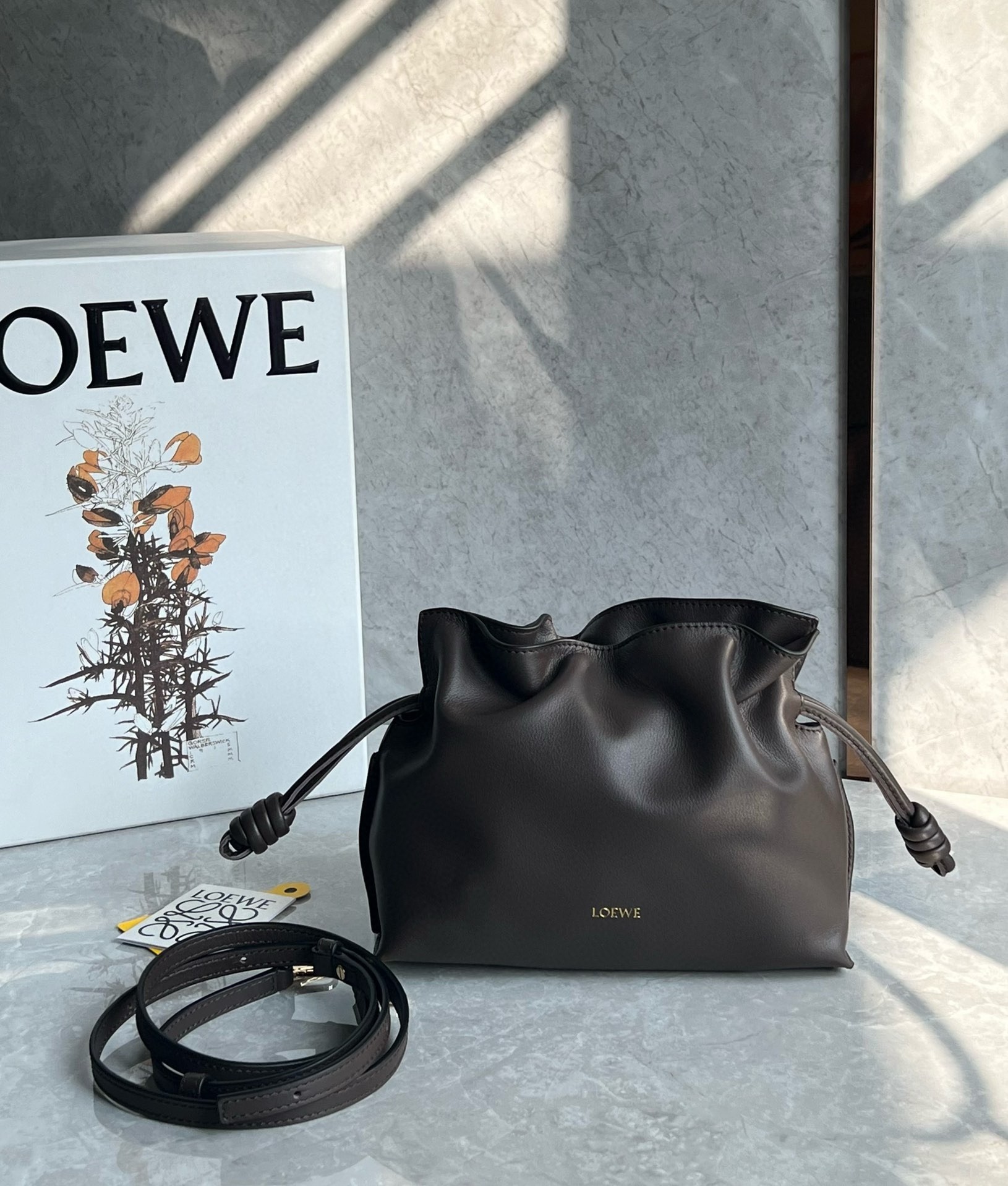 L0ew* mini flamenco clutch bag in chocolate nappa calfskin