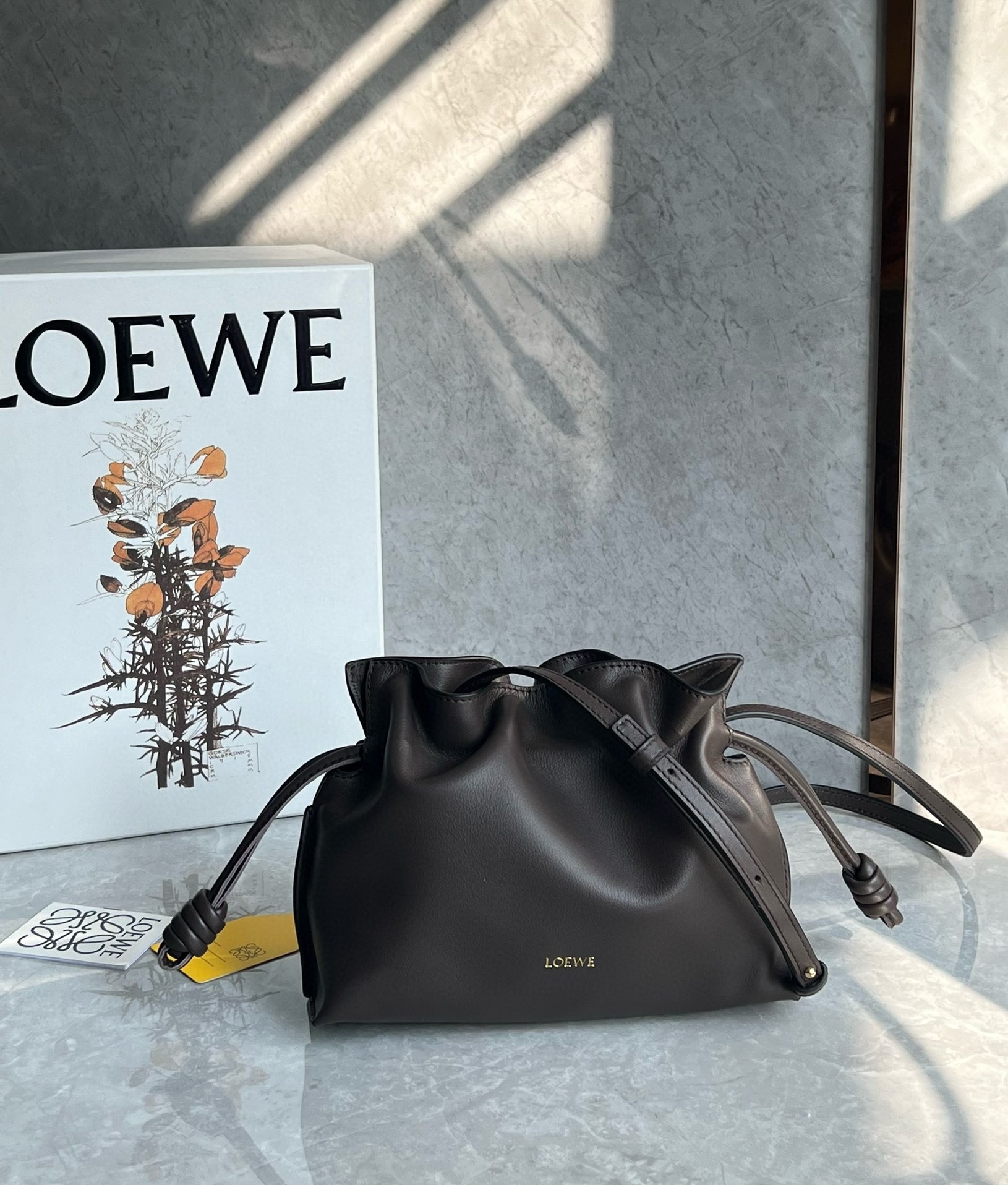 L0ew* mini flamenco clutch bag in chocolate nappa calfskin