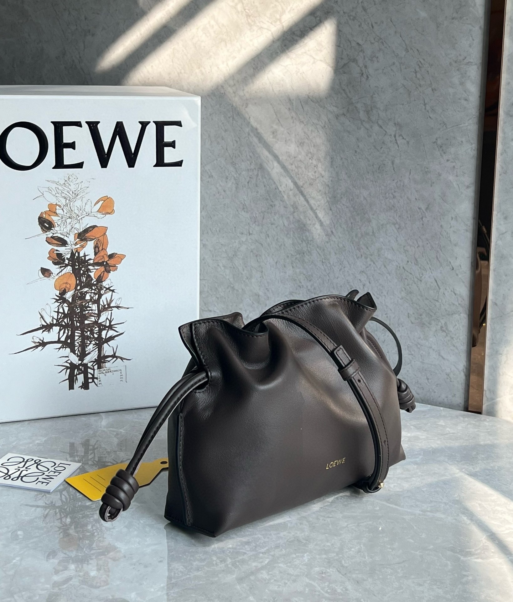 L0ew* mini flamenco clutch bag in chocolate nappa calfskin