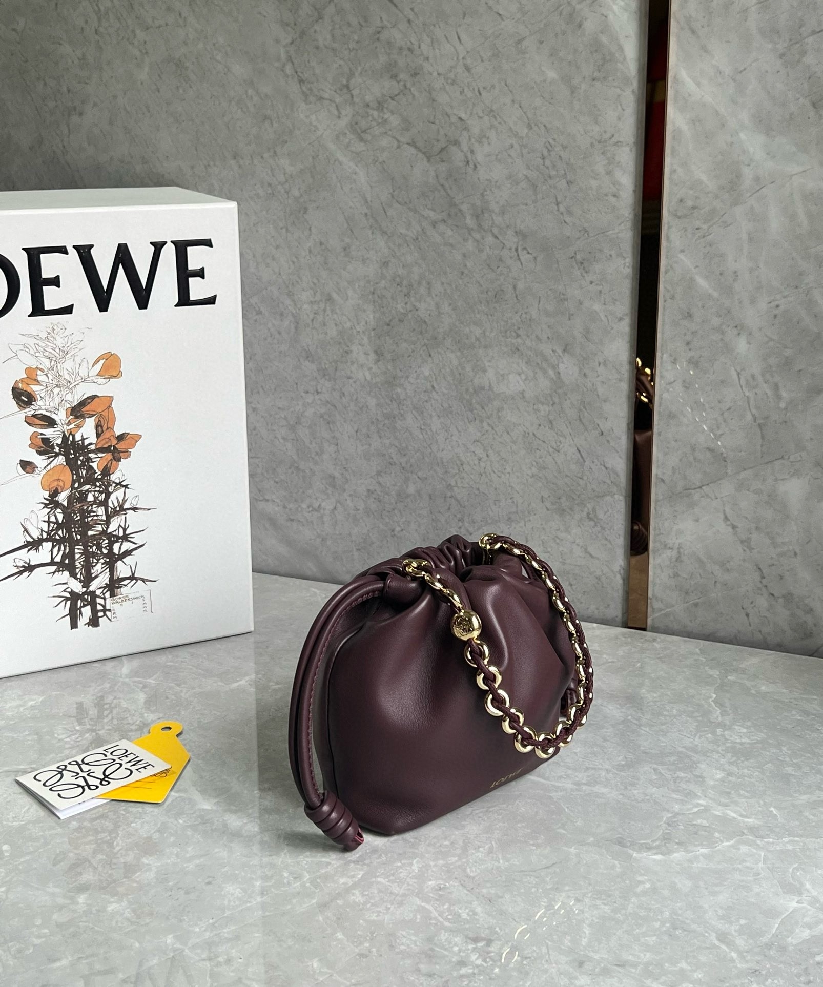 L0ew* mini flamenco purse bag in burgundy nappa lambskin