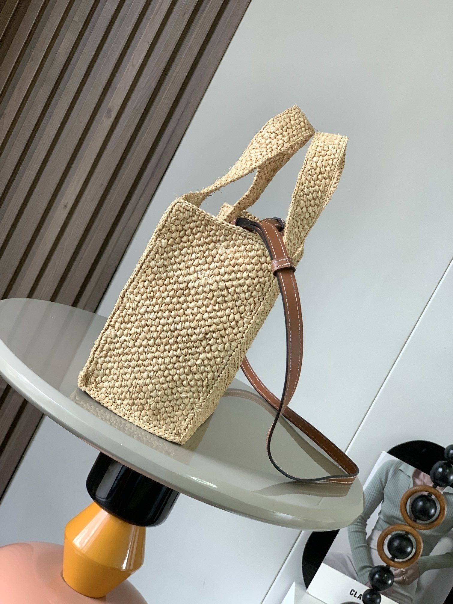 L0ew* small L0ew* font tote in natural raffia