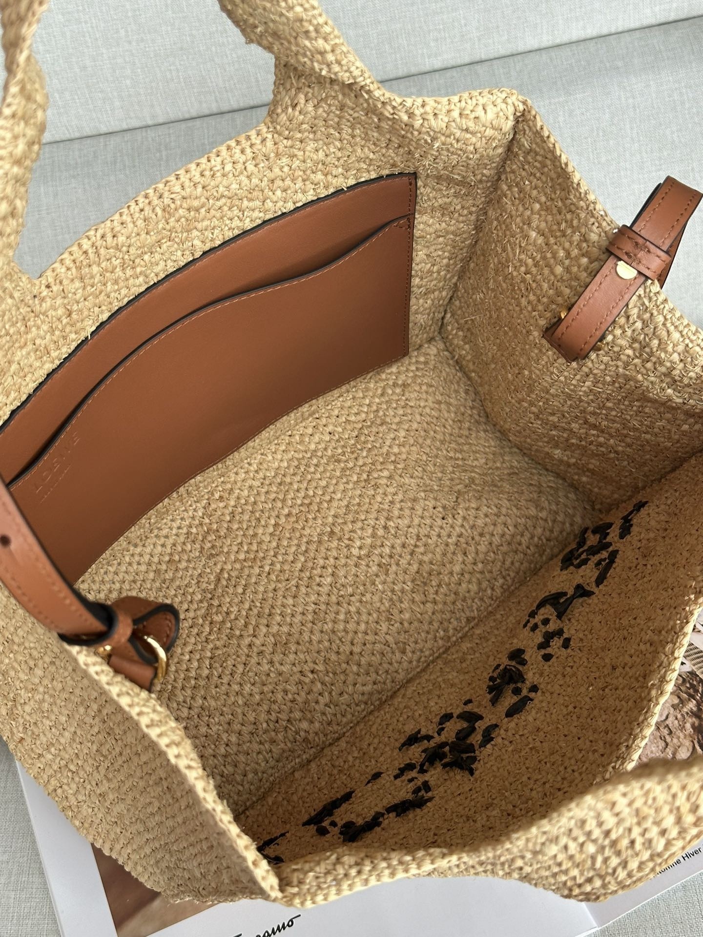 L0ew* small L0ew* font tote in natural raffia