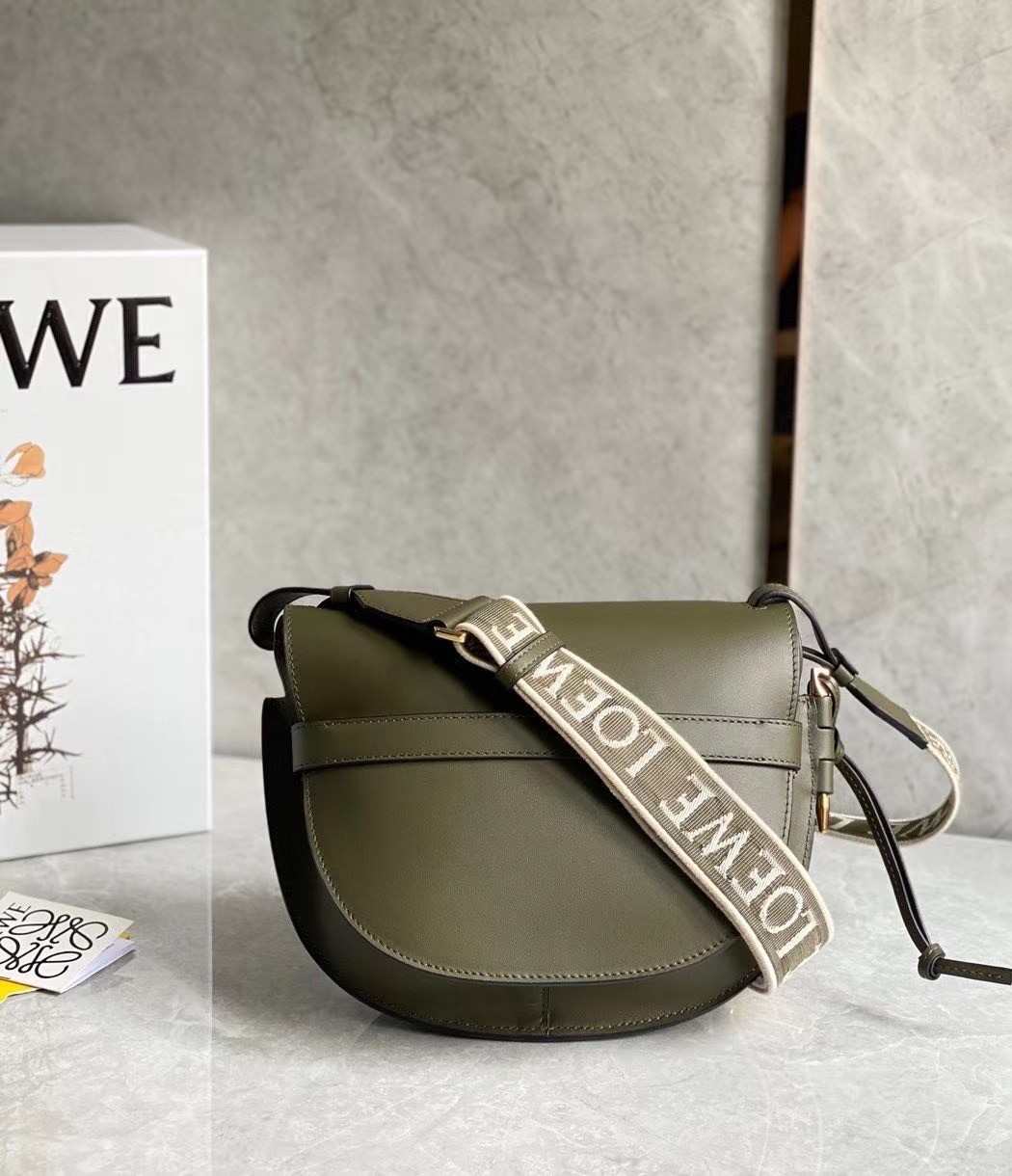 L0ew* small gate bag in green calfskin and jacquard