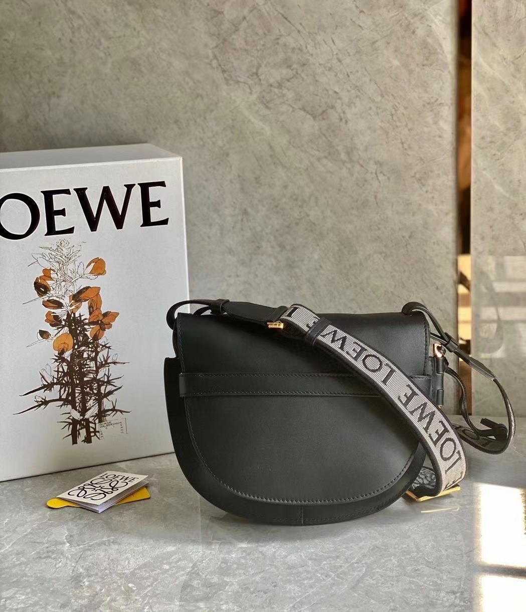 L0ew* small gate bag in black calfskin and jacquard