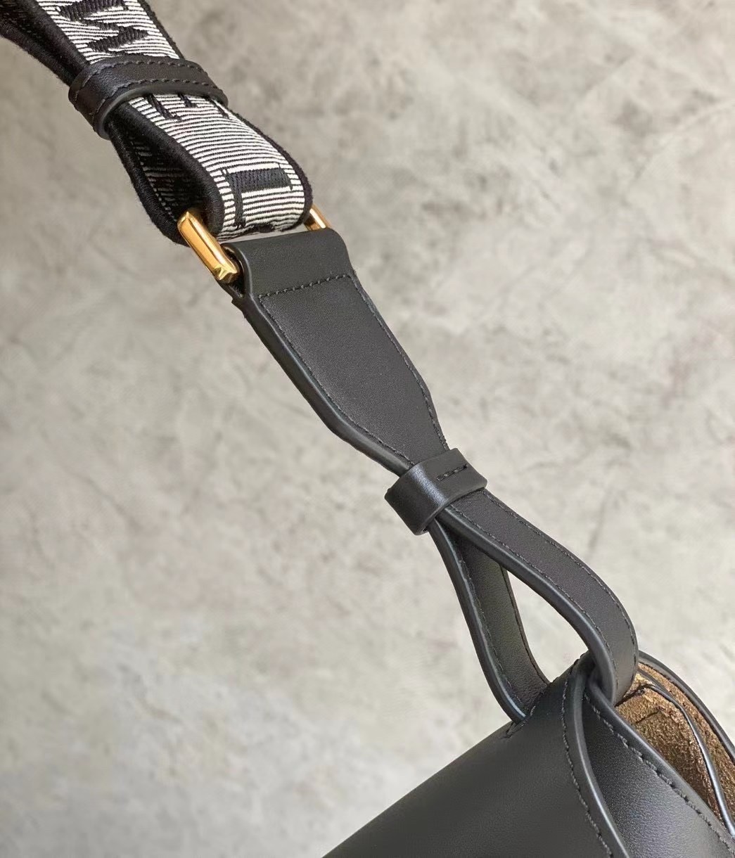 L0ew* small gate bag in black calfskin and jacquard