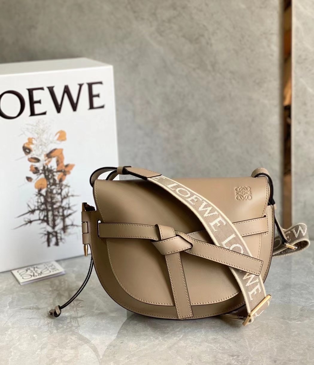 L0ew* gate small bag in sand calfskin and jacquard