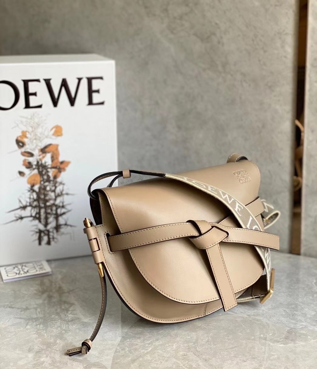 L0ew* gate small bag in sand calfskin and jacquard