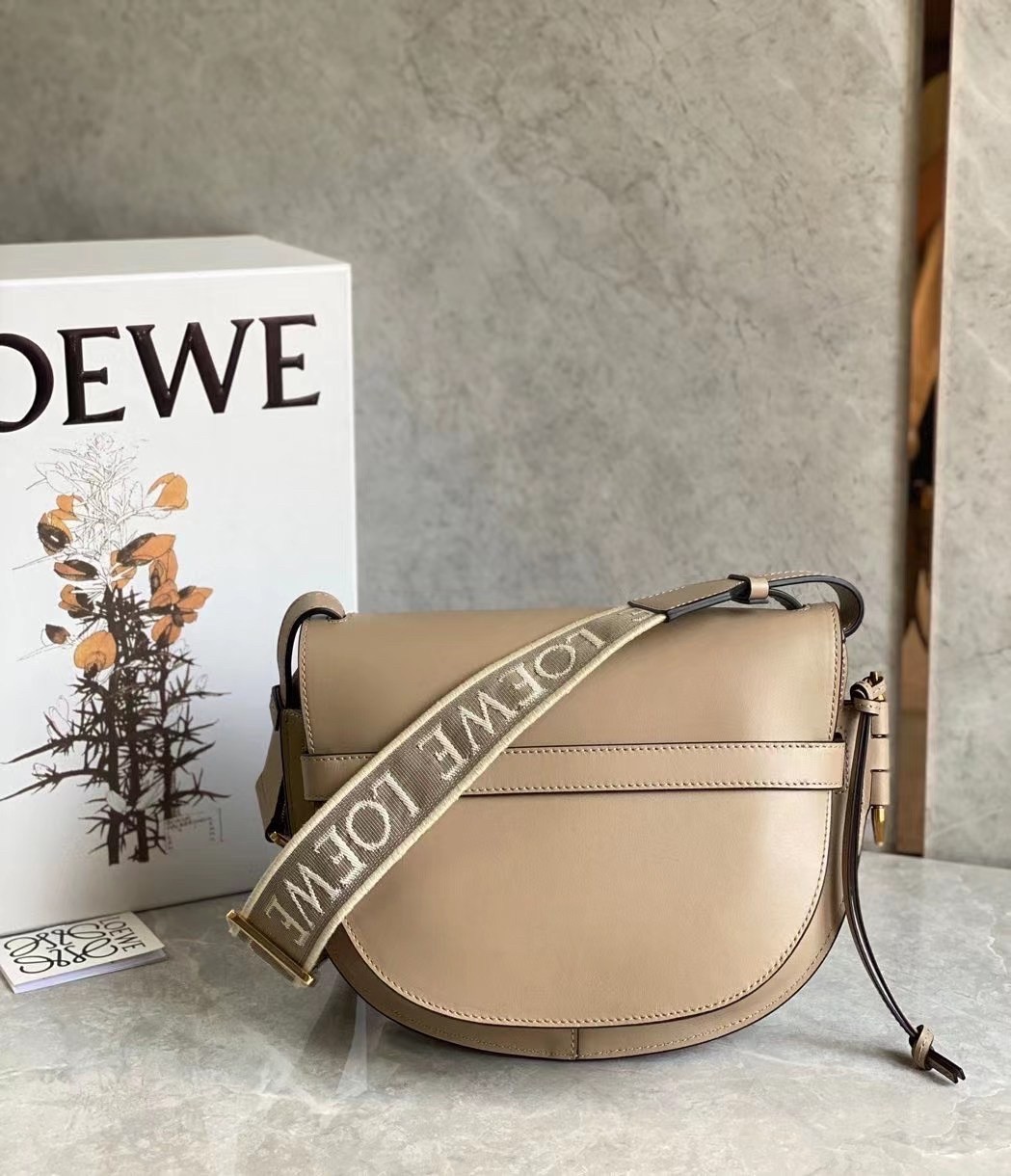 L0ew* gate small bag in sand calfskin and jacquard