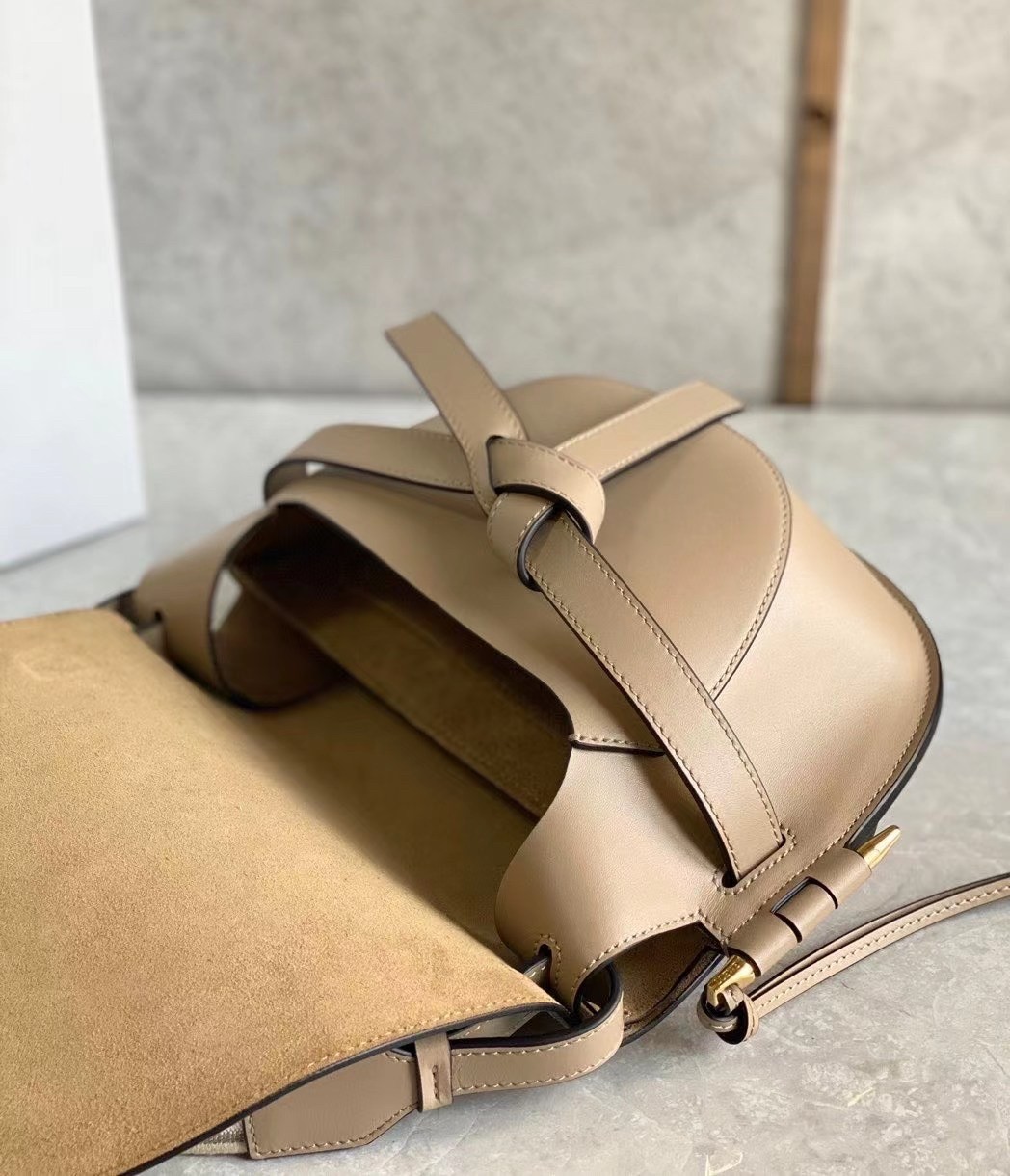 L0ew* gate small bag in sand calfskin and jacquard