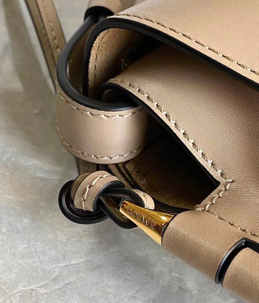 L0ew* gate small bag in sand calfskin and jacquard