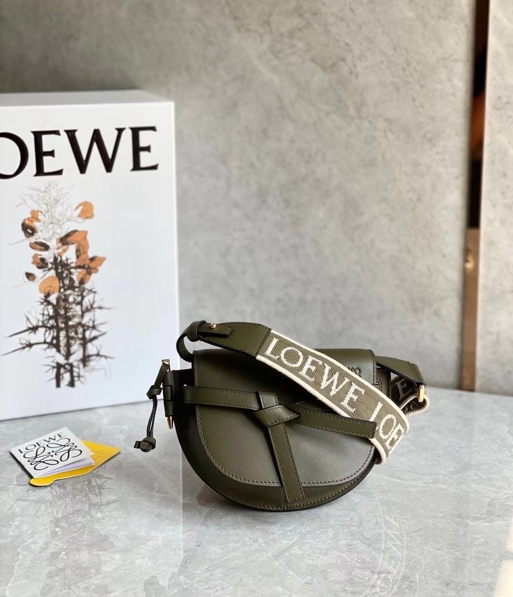 L0ew* mini gate dual bag in autumn green calfskin