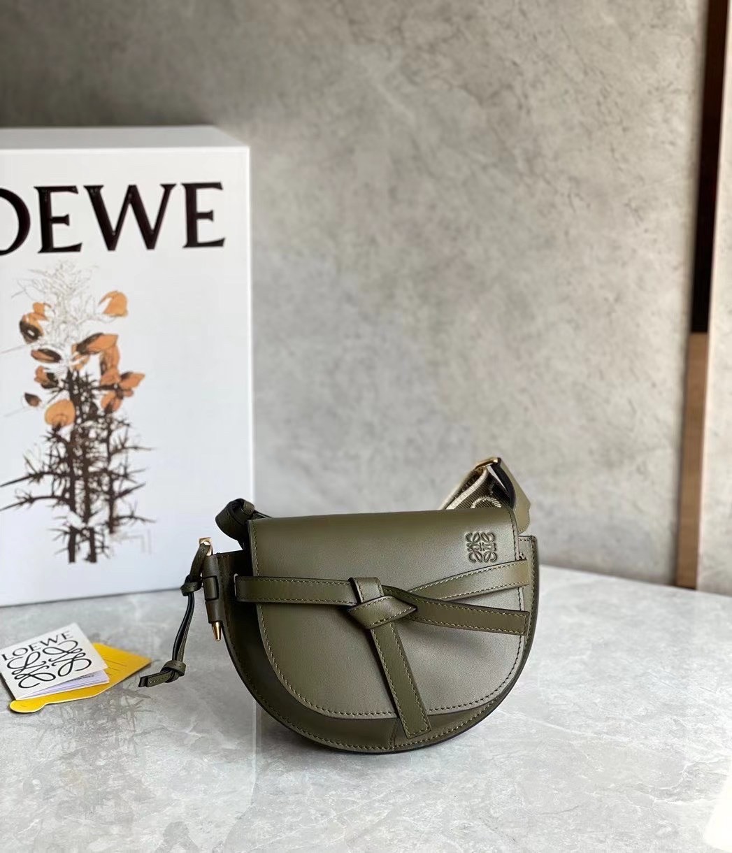 L0ew* mini gate dual bag in autumn green calfskin