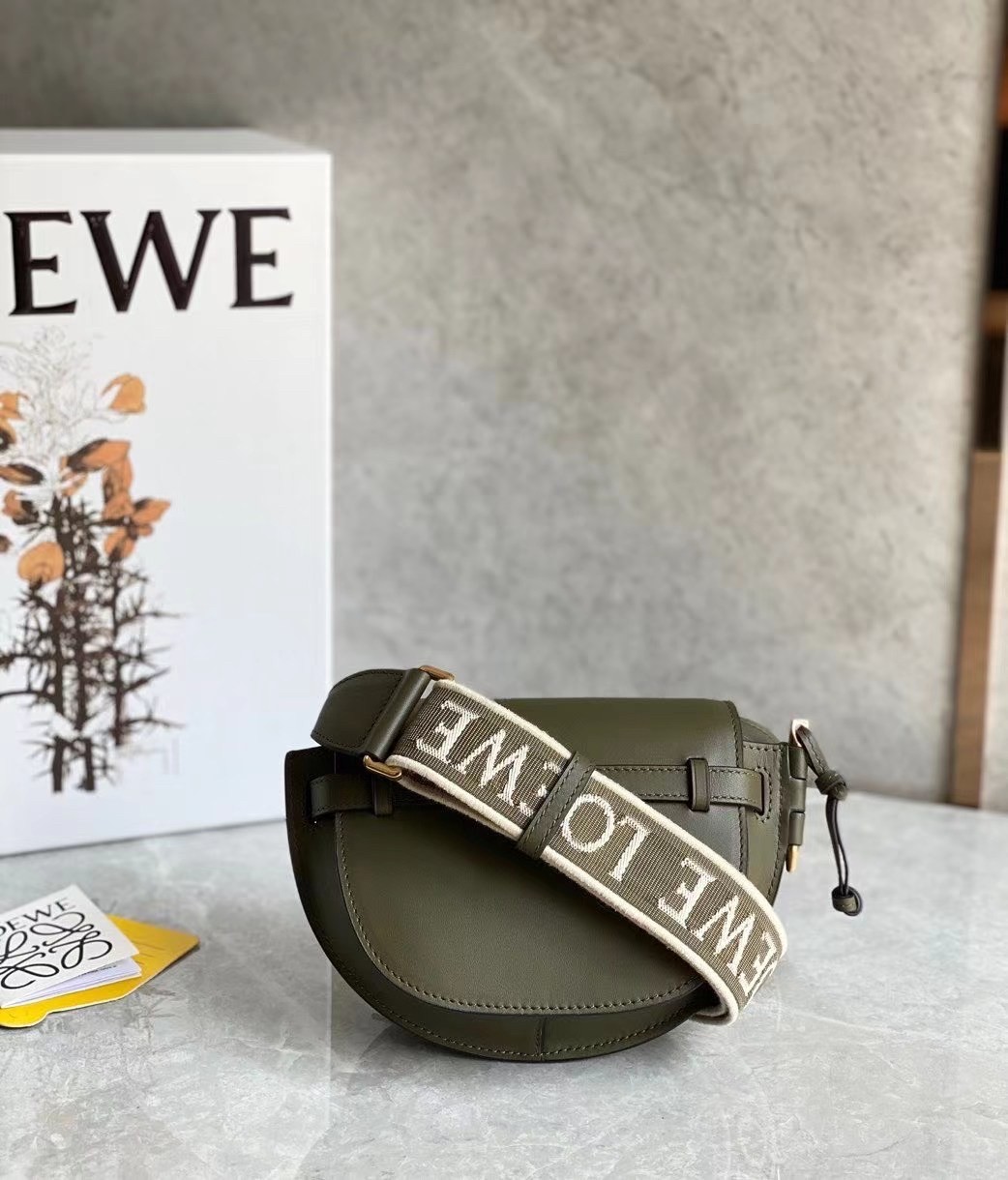 L0ew* mini gate dual bag in autumn green calfskin