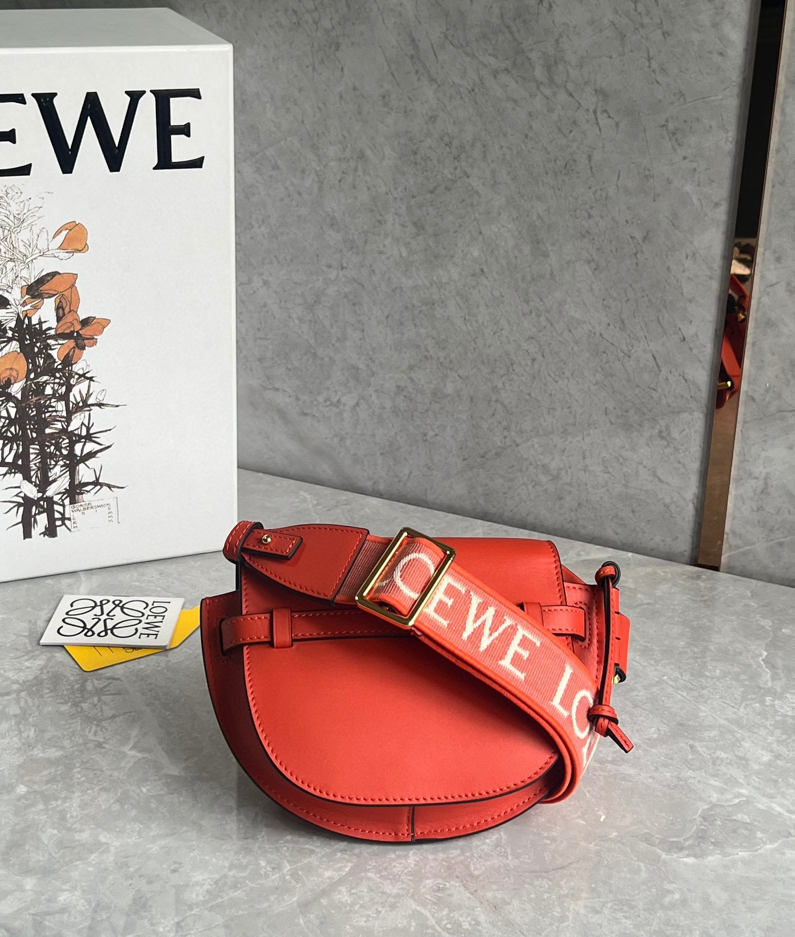 L0ew* gate dual mini bag in sunrise orange calfskin