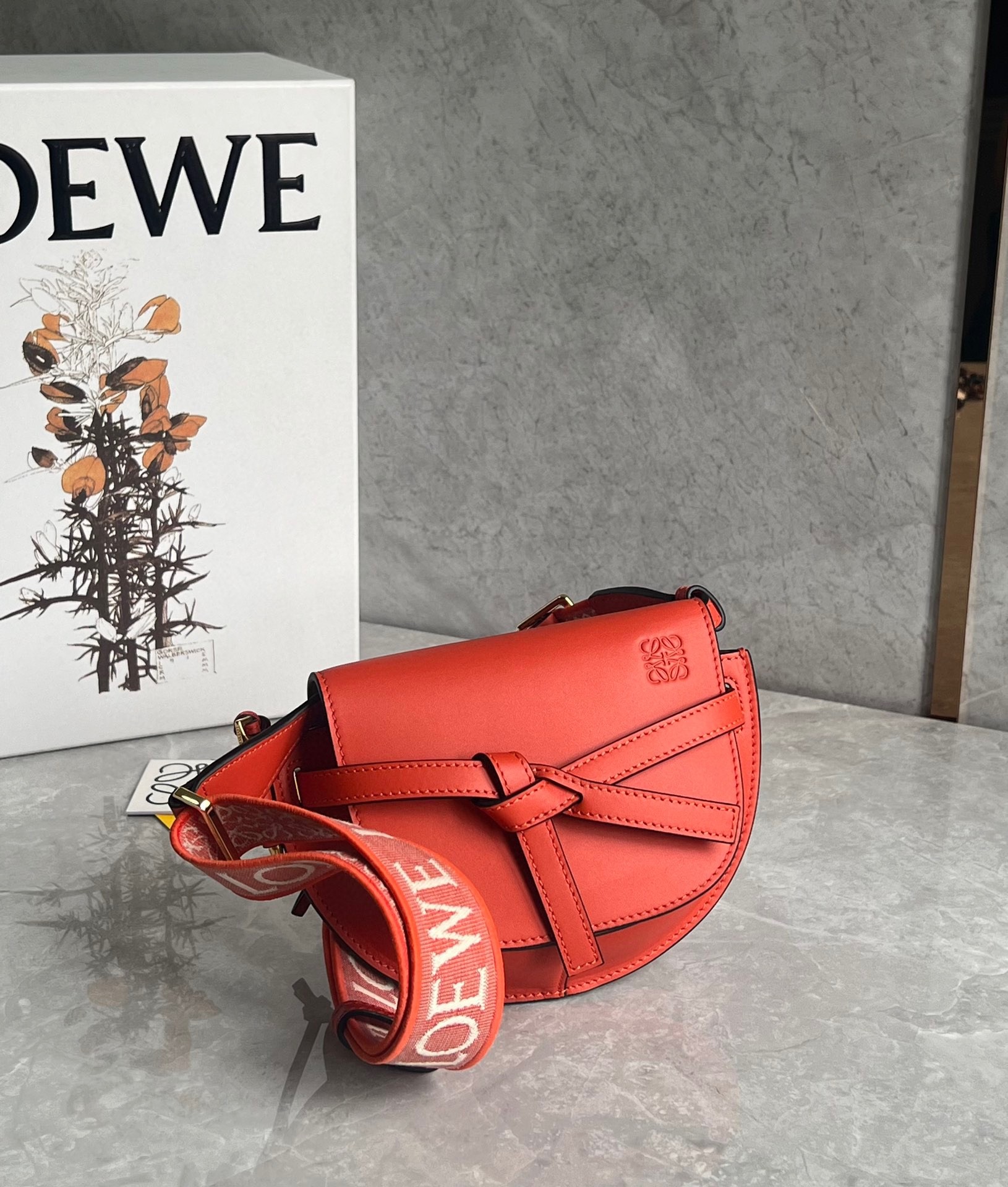 L0ew* gate dual mini bag in sunrise orange calfskin